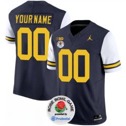 Men's Michigan Wolverines ACTIVE PLAYER Custom 2023 F.U.S.E. Navy White Rose Bowl Patch Stitched Jersey