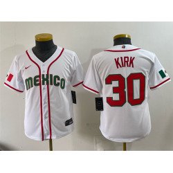 Youth Mexico Baseball #30 Alejandro Kirk White 2026 World Baseball Classic Home Stadium Stitched Baseball Jersey