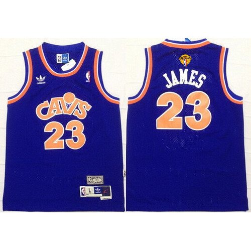 Youth Cleveland Cavaliers #23 LeBron James Blue Throwback 2017 The NBA Finals Patch Jersey