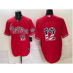 Men's Philadelphia Phillies #12 Kyle Schwarber Red USA 250 Fourth of July Home Stitched Baseball Jersey