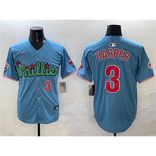 Men's Philadelphia Phillies #3 Bryce Harper Light Blue Phanatic Limited Stitched Jersey