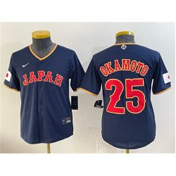 Youth USA Baseball #25 Kazuma Okamoto Navy 2026 World Baseball Classic Road Stadium Stitched Baseball Jersey