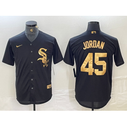 Men's Chicago White Sox #45 Michael Jordan Black Gold Cool Base Stitched Baseball Jersey
