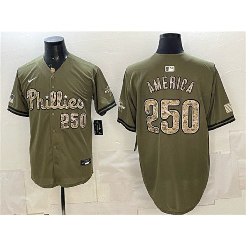 Men's Philadelphia Phillies #250 America Olive 2026 Armed Forces Day Stitched Baseball Jersey