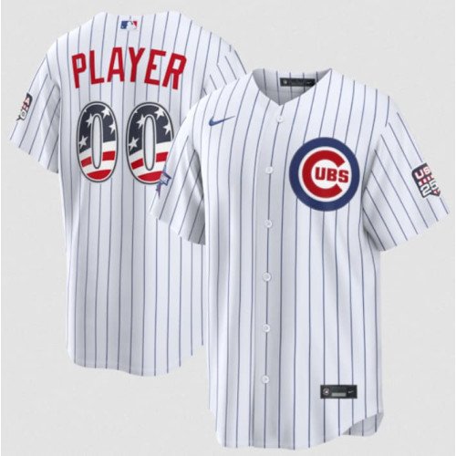 Men's Chicago Cubs Active Player Custom White 2026 All-Star Edition Stars & Stripes & USA 250 Fourth of July Home Stadium Stitched Baseball Jersey