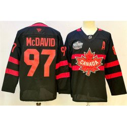Men's Canada #97 Connor McDavid Black 2025 4 Nations Face-Off Premium With A Patch Stitched Jersey