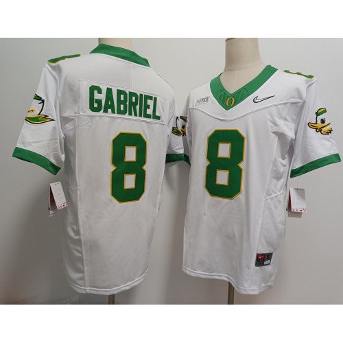 Men's Oregon Ducks #8 Dillon Gabriel White 2024 FUSE College Football Jersey