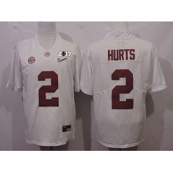 Men's Alabama Crimson Tide #2 Jalen Hurts White Diamond Quest 2017 Championship Game Patch Stitched CFP Nike Limited Jersey