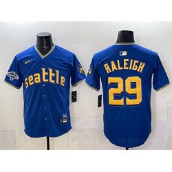 Men's Seattle Mariners #29 Cal Raleigh Royal With 2025 AL West Division Champions Patch City Connect Limited Stitched Baseball Jersey