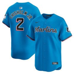 Men's Miami Marlins #2 Jazz Chisholm Jr. Blue Limited Stitched Baseball Jersey