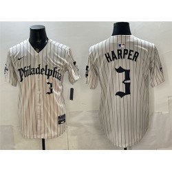 Men's Philadelphia Phillies #3 Bryce Harper Cream Pinstripe Gothic Vapor Limited Stitched Jersey