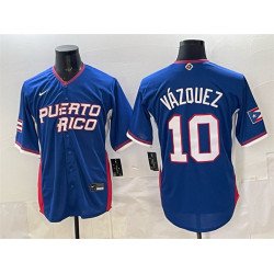 Men's Puerto Rico Baseball #10 Luis Vázquez Royal 2026 World Baseball Classic Road Stadium Stitched Jersey