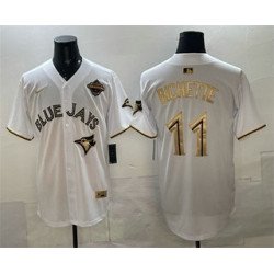 Men's Toronto Blue Jays #11 Bo Bichette White Gold 2025 American League Champions Limited Stitched Jersey