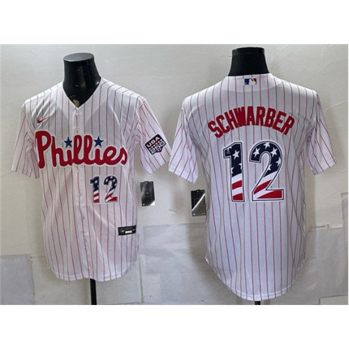 Men's Philadelphia Phillies #12 Kyle Schwarber White USA 250 Fourth of July Home Stitched Baseball Jersey