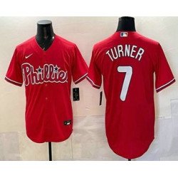 Men's Philadelphia Phillies #7 Trea Turner Red Cool Base Stitched Jersey