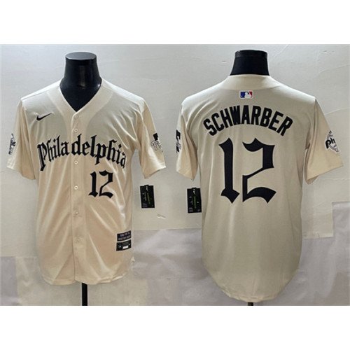 Men's Philadelphia Phillies #12 Kyle Schwarber Cream Gothic Vapor Limited Stitched Jersey