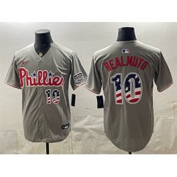 Men's Philadelphia Phillies #10 J.T. Realmuto Gray USA 250 Fourth of July Home Stitched Baseball Jersey