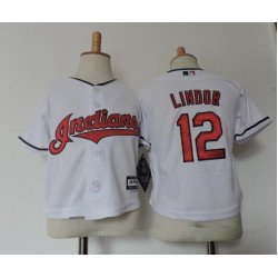 Toddler Cleveland Indians #12 Francisco Lindor White Stitched MLB Majestic Cool Base Jersey