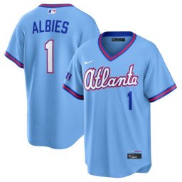 Men's Atlanta Braves #1 Ozzie Albies Powder Blue 2026 City Connect Stadium Stitched Baseball Jersey Men's Atlanta Braves #1 Ozzie Albies Powder Blue 2026 City Connect Stadium Stitched Baseball Jersey