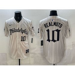 Men's Philadelphia Phillies #10 J.T. Realmuto Cream Pinstripe Gothic Vapor Limited Stitched Jersey