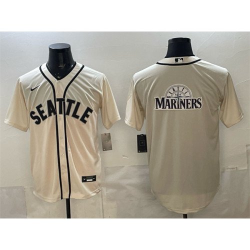 Men's Seattle Mariners Team Big Logo Cream Alternate Stitched Baseball Jersey