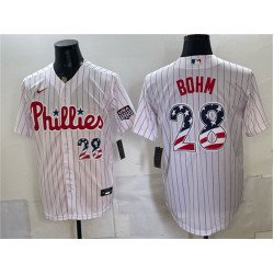 Men's Philadelphia Phillies #28 Alec Bohm White USA 250 Fourth of July Home Stitched Baseball Jersey