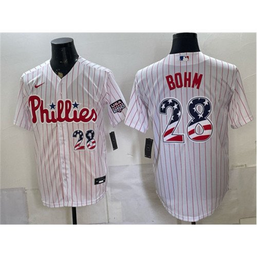 Men's Philadelphia Phillies #28 Alec Bohm White USA 250 Fourth of July Home Stitched Baseball Jersey