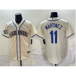 Men's Seattle Mariners #11 Edgar Martinez Cream 50th Anniversary Patch Stitched Baseball Jersey