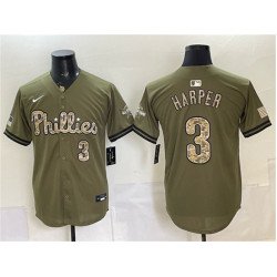 Men's Philadelphia Phillies #3 Bryce Harper Olive 2026 Armed Forces Day Stitched Jersey