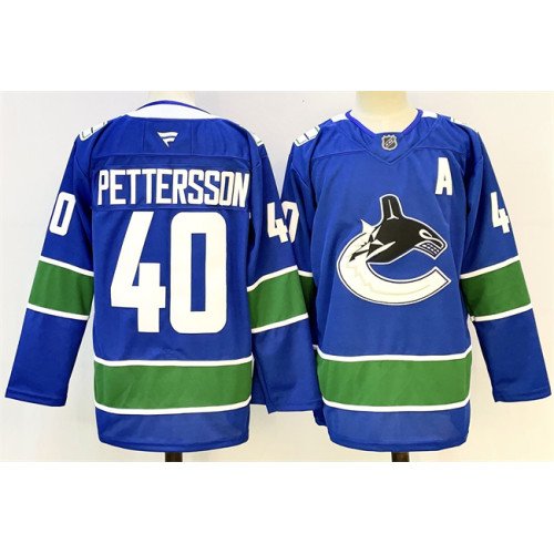 Men's Vancouver Canucks #40 Elias Pettersson Royal 2024-25 With A Patch Home Stitched Hockey Jersey
