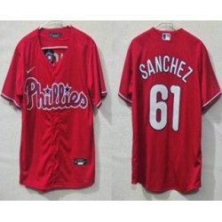 Men's Philadelphia Phillies #61 Cristopher Sanchez Red Cool Base Jersey