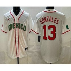 Men's Mexico #13 Nick Gonzales White 2026 World Baseball Classic Cool Base Jersey