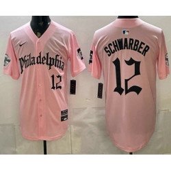 Men's Philadelphia Phillies #12 Kyle Schwarber Pink Gothic Vapor Limited Stitched Jersey