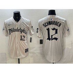 Men's Philadelphia Phillies #12 Kyle Schwarber Cream Pinstripe Gothic Vapor Limited Stitched Jersey