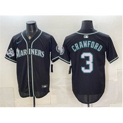 Men's Seattle Mariners #3 J.P. Crawford Black 50th Anniversary Alternate Stitched Baseball Jersey