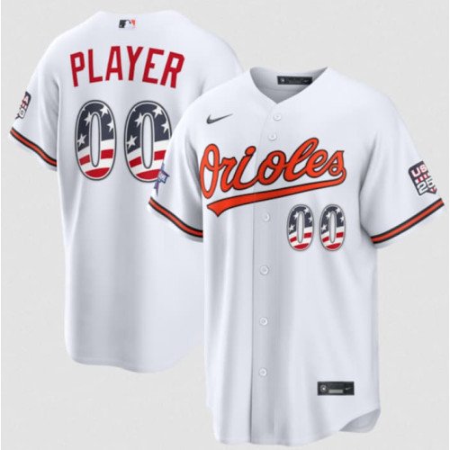 Men's Baltimore Orioles Active Player Custom White 2026 All-Star Edition Stars & Stripes & USA 250 Fourth of July Home Stadium Stitched Baseball Jersey