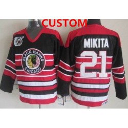 Men's Chicago Blackhawks Custom Black Pinstripe 75th Throwback CCM Jersey