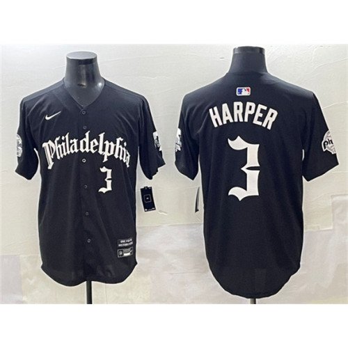 Men's Philadelphia Phillies #3 Bryce Harper Black Gothic Vapor Limited Stitched Jersey