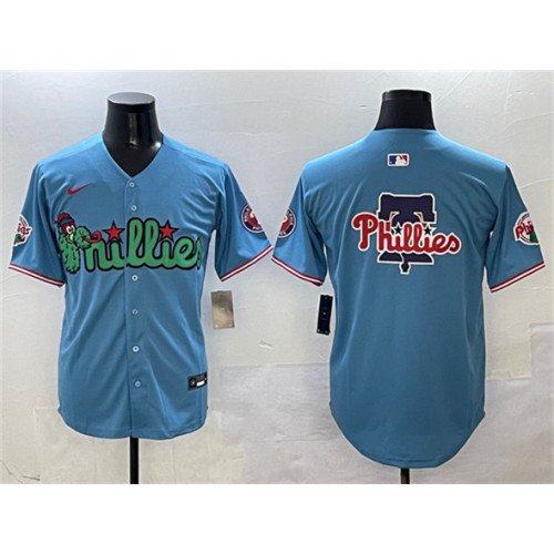 Men's Philadelphia Phillies Team Big Logo Light Blue Phanatic Limited Stitched Jersey