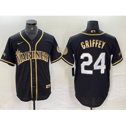 Men's Seattle Mariners #24 Ken Griffey Jr Black 2021 Golden Edition Stitched Cool Base Nike Jersey