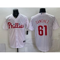 Men's Philadelphia Phillies #61 Cristopher Sánchez White Cool Base Stitched Jersey