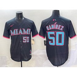 Men's Miami Marlins #50 Agustín Ramírez Black 2025 City Connect Limited Stitched Baseball Jersey