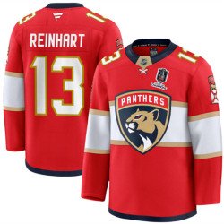 Men's Florida Panthers #13 Sam Reinhart Red Home 2025 Stanley Cup Champions Patch Stitched Hockey Jersey