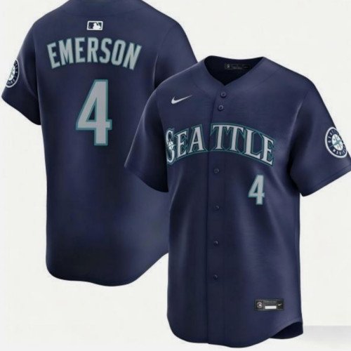 Men's Seattle Mariners #4 Colt Emerson Navy Cool Base Stitched Baseball Jersey