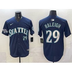 Men's Seattle Mariners #29 Cal Raleigh Navy With 2025 AL West Division Champions Patch Limited Stitched jersey