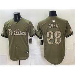 Men's Philadelphia Phillies #28 Alec Bohm Olive 2026 Armed Forces Day Stitched Baseball Jersey