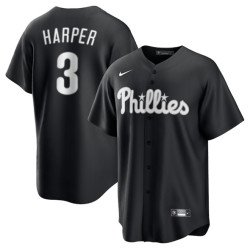 Men's Philadelphia Phillies #3 Bryce Harper Black Lights Out Limited Stitched Baseball Jersey