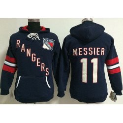 New York Rangers #11 Mark Messier Navy Blue Women's Old Time Heidi NHL Hoodie