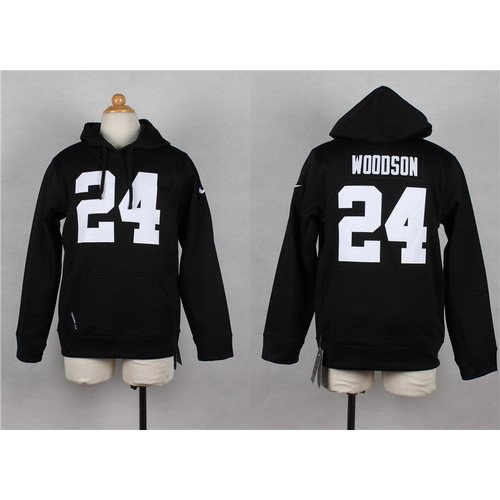 Nike Oakland Raiders #24 Charles Woodson Black Kids Hoodie
