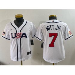 Youth USA Baseball #7 Bobby Witt Jr. White 2026 World Baseball Classic Home Stadium Stitched Baseball Jersey